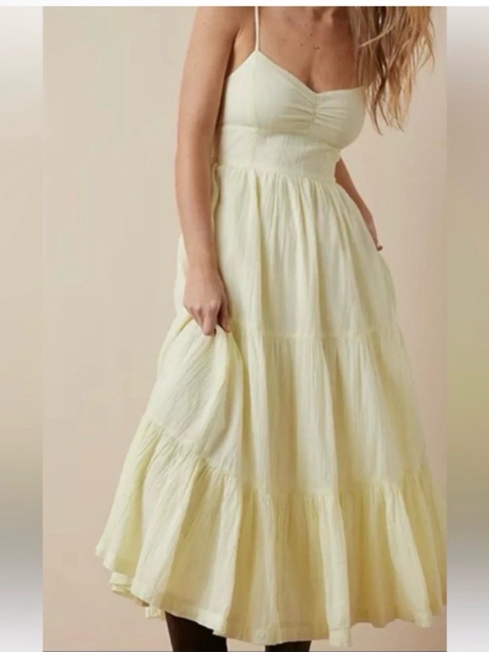 American Eagle Pastel Yellow Neon-Tint Tiered Maxi Dress NWT Large Garden Party